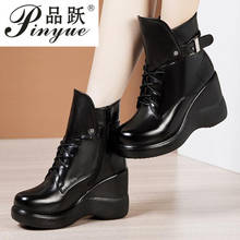 Women's Chunky Boots Autumn Leather Hidden Heels Women Sneakers Winter 8cm High Heels Snow  Zip Platform  Snow  Ankle Boots 2024 - buy cheap