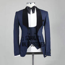 2020 Navy Blue Italian Design Mens Wedding Suits 3 Pieces Black Velvet Lapel Groom Suits For Men Groom Tuxedos Groomsmen Suit 2024 - buy cheap