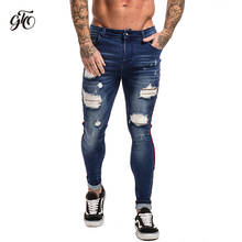 Gingtto-pantalones vaqueros ajustados rasgados para hombre, Jeans elásticos grandes y altos, cintura elástica desgastada, color azul, zm21 2024 - compra barato