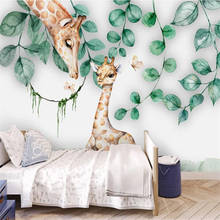 Milofi personalizado 3d papel de parede mural nordic folha animal girafa sala estar quarto fundo das crianças decoração pintura 2024 - compre barato