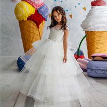 New Flower Girl Dresses For Weddings Ball Gown Scoop Long Sleeves Lace Bow Long First Communion Dresses For Little Girls 2024 - buy cheap