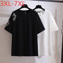 New 2021 Summer Plus Size Women Clothing Tops Large Short Sleeve Loose Cotton Black Print O-neck T-shirt 3XL 4XL 5XL 6XL 7XL 2024 - compre barato