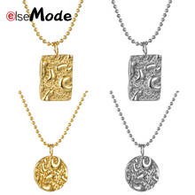 Elsemode retro aço inoxidável quadrado pingente de corrente colar jóias cor do ouro redondo collier femme 2019 para mulher colares presente 2024 - compre barato