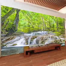 Custom Self-Adhesive Waterproof 3D Mural Wallpaper Modern Waterfall Forest Nature Scenery Painting Living Room TV Sofa Stickers 2024 - buy cheap
