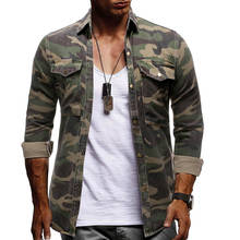Camisas cargo camufladas masculinas, camisas de manga longa slim fit de camuflagem com bolsos, da moda, para homens 2024 - compre barato