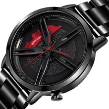 Relógio masculino com mostrador de aro de roda de carro, relógio de pulso legal para homens, relógio preto à prova d'água, malha, aço inoxidável, quartzo 2024 - compre barato