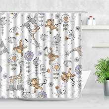 Cortina de chuveiro com estampa de pássaro macaco desenho animado tecido à prova d' água conjunto de animais dente de leão decoração de banheiro cortinas de banho crianças 2024 - compre barato
