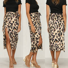 Women Leopard Print Split Midi Skirt High Waist Summer Party Cocktail Wrap Skirt 2024 - buy cheap