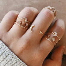 Conjunto de anel feminino de gema (7), flores, estrela, lua, retrô, boêmio, presente de aniversário de casamento, para mulheres 2024 - compre barato