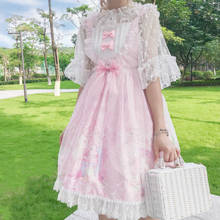Vestido de lolita japonês doce vintage, vestido bowknot fofo estampado vitoriano kawaii menina gótico lolita jsk princesa loli 2024 - compre barato