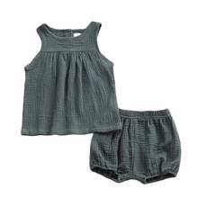 Conjunto de ropa de lino y algodón para niñas, chalecos y Tops para recién nacidos, pantalones cortos de 0 a 4 años, 2021 2024 - compra barato