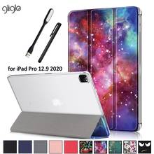 Gligle Print smart stand case cover for iPad Pro 12.9 2020 leather pouch clear back shell +Led+Touch pen free shipping 2024 - buy cheap