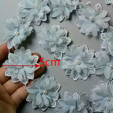 1 yard Blue Polyester Pearl Flower Embroidered Lace Trim Ribbon Fabric Handmade DIY Garment Wedding Dress Sewing Craft 2024 - buy cheap