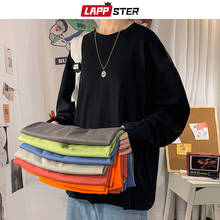 LAPPSTER-Camiseta estampada de gran tamaño para hombre, camisetas Harajuku de manga larga en 10 colores sólidos, moda coreana, camisetas negras 5XL, 2021 2024 - compra barato