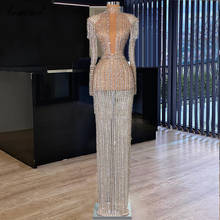 2021 luxo Beading vestido de Noite Vestidos de Mangas Compridas Vestidos de Noite Formais Sereia Vestidos de Celebridades Para As Mulheres вечернее платье 2024 - compre barato