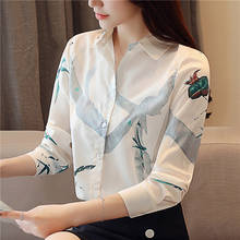 Women Chiffon Blouse Shirt 2021 Women Long Sleeve Chiffon Shirt Women's Korean Print Blouse Shirt OL Top Female Blusas 2024 - buy cheap