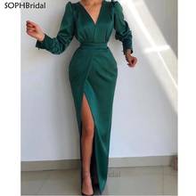 Vestido de noite sereia com fenda, novidade, verde-esmeralda, cetim, vestido longo de baile, mulheres, arábia, dubai, vestidos formais, 2021 2024 - compre barato