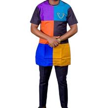 Conjunto africano de moda para hombre, ropa de retales de manga corta, Tops multicolor + pantalones negros sólidos, trajes de pantalón de boda personalizados 2024 - compra barato