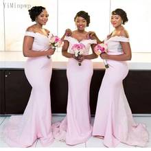 YiMinpwp Pink Mermaid Bridesmaid Dresses Off Shoulder Sweep Train Appliques Country Wedding Guest Party Gown Maid of Honor Dress 2024 - buy cheap