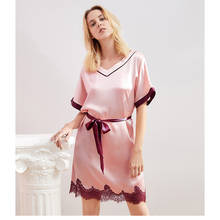 Camisola feminina seda 100% pura, camisola feminina peito sexy com alça renda rosa 2024 - compre barato