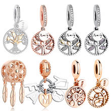 Authentic 925 Sterling Silver Family Tree Of Life Charms Rose Gold Beads Fit Original Bracelet Pendant DIY Jewelry 2024 - buy cheap