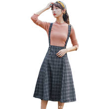 Falda a cuadros para mujer, falda de lana con tirantes, informal, de cintura alta, larga, Vintage, Otoño, 2021 2024 - compra barato
