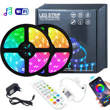 Fita de luz led colorida, wi-fi, rgb 5050/2835, flexível, 20m-5m, dc 12v, controle musical, wi-fi 2024 - compre barato