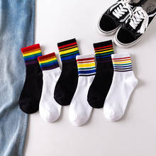 Fashion Socks Cotton Rainbow Stripes Christmas Gift Classic Warm Casual Tide Funny Cute Pop Korean Socks For Women 2024 - buy cheap