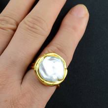 Anillo chapado en oro amarillo perla Keshi blanco de 21x24mm 2024 - compra barato