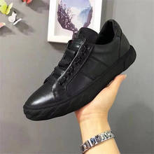 Mens Black Sneakers Genuine Cow Leather Breathable Height Increasing Shoes Men Lace Up Spring Autumn Sneaker Height Increasing 2024 - buy cheap