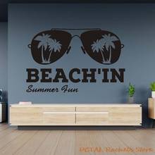 Seashore adesivo decoração da sua casa decalque de vinil coqueiro óculos beachin verão diversão 2024 - compre barato