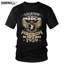 Camiseta de algodón de manga corta para hombre, camisa de cuello redondo de 61 años, regalo de cumpleaños, diseño de Legends Are Born In March, 1959 2024 - compra barato