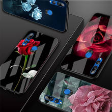 Capa de celular em vidro temperado com rosas e flores para huawei, honor 8x, 9, 10i, 20i, 20lite, 20pro, 30, pro, escudo protetor 2024 - compre barato