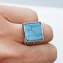 Старинные антикварные натуральный камень кольцо мода ювелирные изделия Синий Бирюзовый морской опал, кольцо на палец для обручального кольца для женщин Свадебные кольца на годовщину, для детей 6-10 2024 - купить недорого
