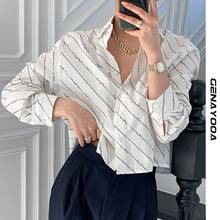 Genayooa Korean Women's Shirt Long Sleeve Striped Blouses And Shirts Irregual Shirts For Offices Ladies Female Tops Summer 2021 2024 - buy cheap