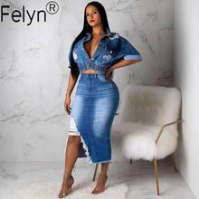 2020 New Fashion Elegant Style two pieces Denim Dress Ripped Turn-down Collar Jacket Maxi Dress Vestidos 2024 - buy cheap