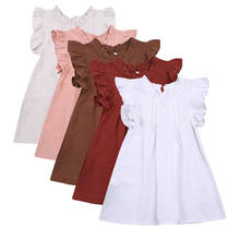 Kids Children Cute Princess Dresses Summer Baby Girls Sweet Ruffle Sleeve Crew Neck Sundress Solid Casual Beach Clothes 2024 - buy cheap