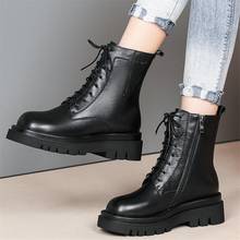 Winter Shoes Women Lace Up Genuine Leather Mid Heel Riding Boots Female High Top Round Toe Platform Pumps Shoes Casual Shoes 2024 - buy cheap