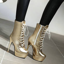 2019 Women Boots Fashion Zipper Ankle Boots Women Platform Martin Boots Sexy Super High Heel Round Toe Autumn Winter Shoes Gold 2024 - buy cheap