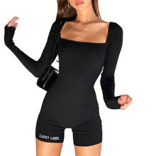 2020 Sexy Black Women Bodysuits Long Sleeve Skinny Summer Playsuits Women Black Casual Short Jumpsuit 2024 - buy cheap