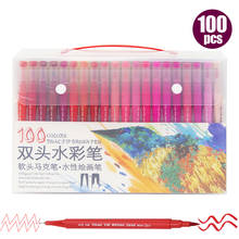 100 Bright Colors Dual Tip Brush Pens Set 0.4mm Fineliner Brush Tip Art Markers Color Pens for Children Adults Art Supplies 2024 - buy cheap