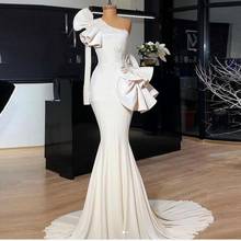 One Shoulder Satin Prom Dresses Ruffles Peplum Appliques Satin Mermaid Evening Dress Long Cheap Dubai Party vestido de noiva 2024 - buy cheap