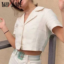 Bold Shade Solid Grunge Style 90s Retro Crop Blouse Short Sleeve Women Streetwear Fashion Y2K Causal Shirts Summer Indie Clothes 2024 - buy cheap