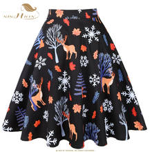 SISHION Christmas Pattern Print Women Skirt VD0020 New Year Ladies a line Swing Rockabilly Vintage 50s Cotton Black Skirt 2024 - buy cheap