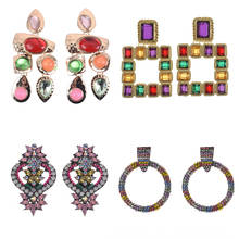 2020 New ZA Colorful Statement Earrings For Women Crystal Long Dangle Earring Jewelry Female Geometric Square Drop Earrings 2024 - buy cheap