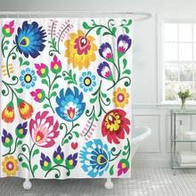 Colorful Floral Polish Folk Pattern in Wzory Lowickie Wycinanki Shower Curtain Waterproof Polyester Fabric 72 x 78 Inches 2024 - купить недорого