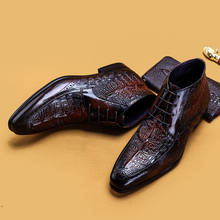 Zapatos planos de cuero de vaca genuino para hombre, botas estilo Chelsea con textura de cocodrilo, vestido con cordón, invierno, 2020 2024 - compra barato