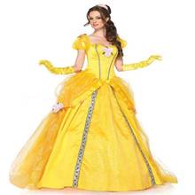 Vestido longo e amarelo da bela e a fera, fantasia de halloween, princesa da bela, traje para baile de carnaval, carnaval adulto 2024 - compre barato
