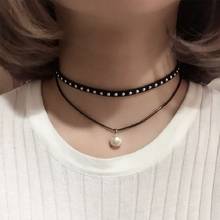 Korean double rivet Pearl Pendant Necklace retro Gothic simple women's neck chain punk Necklace women's collarbone Necklace 2024 - buy cheap