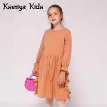 Kseniya-vestido de algodón para niños, prenda de manga larga con volantes, Color sólido, para primavera y otoño, de 2 a 9 años, superventas 2024 - compra barato
